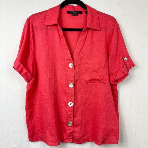 Andrew Marc 100% Linen Short Sleeve Blouse Womens M Lagenlook Beach Mature Pink - Picture 1 of 8